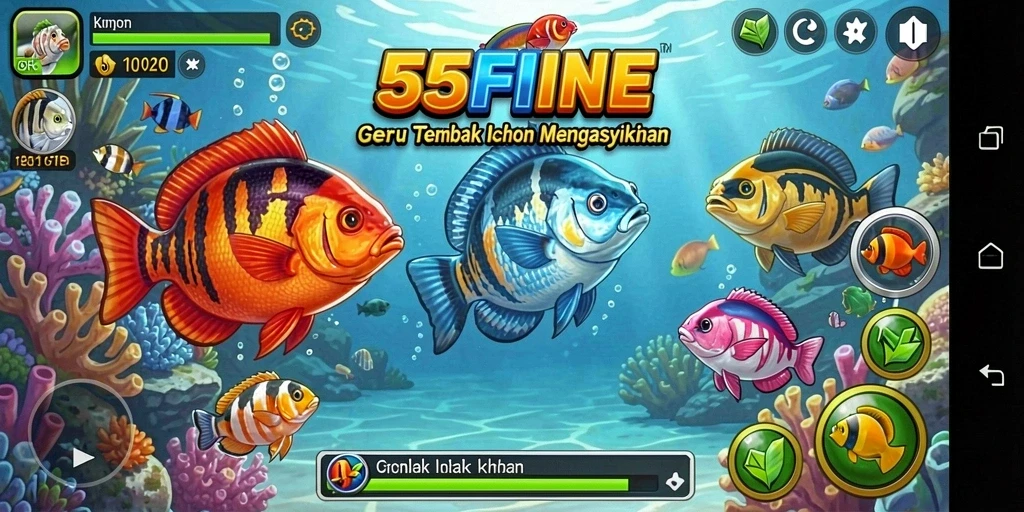 Screenshot gameplay 55FIVE menampilkan serunya menembak ikan.