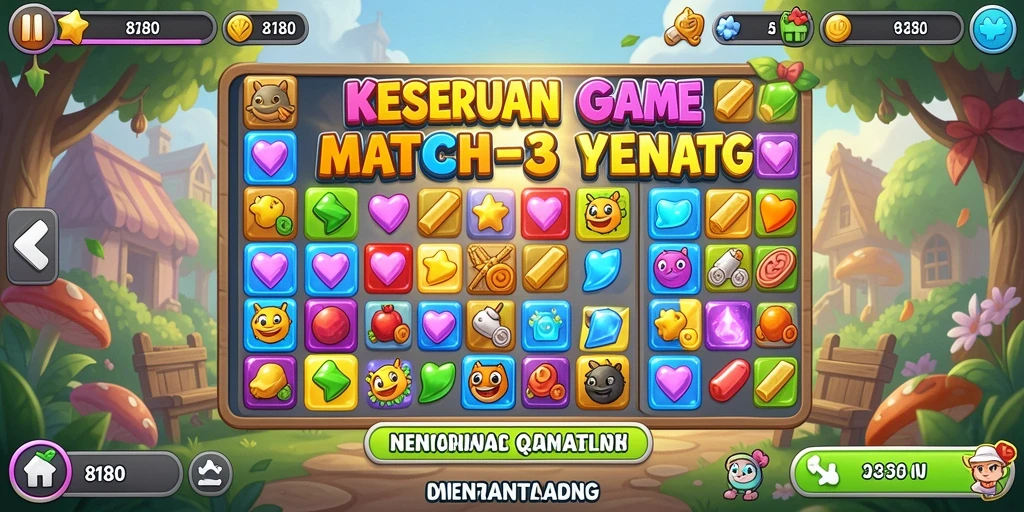 Screenshot utama 8180 menunjukkan gameplay Match-3 yang seru.