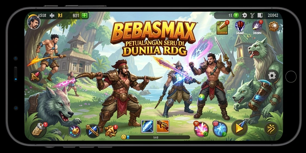 Tangkapan layar utama menunjukkan aksi seru dalam pertarungan RPG.