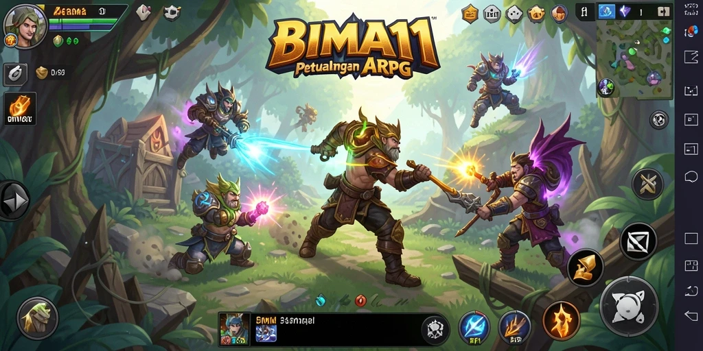 Tampilan gameplay BIMA11 dengan pertempuran ARPG yang seru dan mendebarkan.