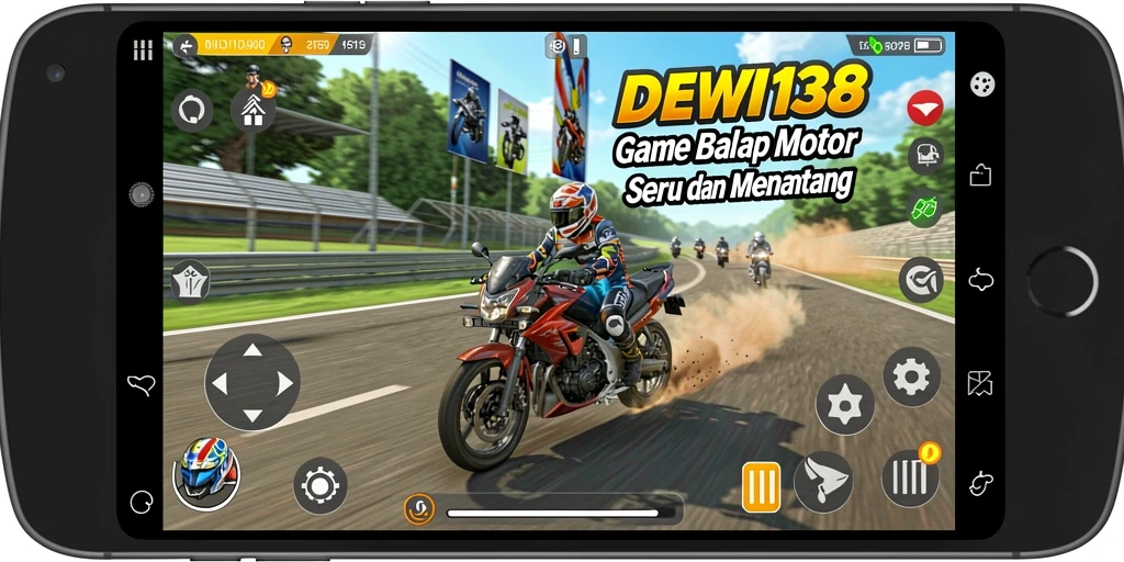 Tampilan layar gameplay DEWI138 yang menegangkan saat balapan motor.