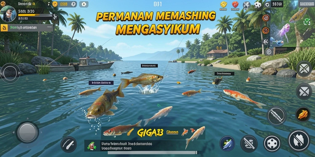 Tampilan gameplay GIGA33 yang menarik saat memancing ikan.