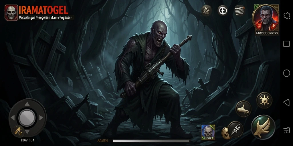 Screenshot dari gameplay <strong>IRAMATOGEL</strong> yang memperlihatkan suasana mencekam dan penuh ketegangan.