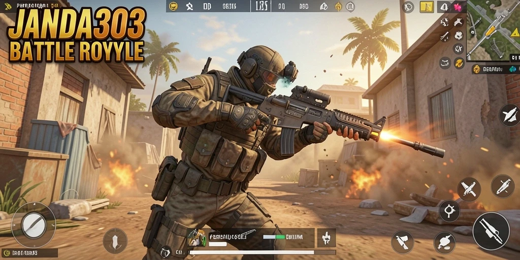 Tangkapan layar JANDA303 menampilkan aksi seru dalam pertempuran Battle Royale.