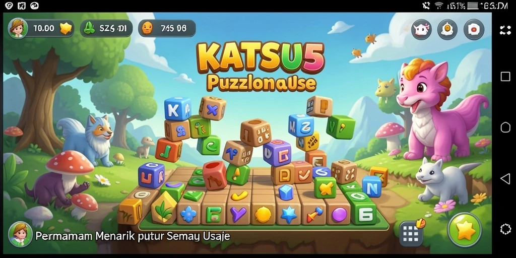Tampilan gameplay <strong>KATSU5</strong> yang menarik dengan puzzle penuh warna.