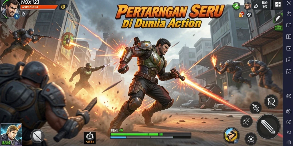 Tampilan aksi seru dari gameplay NOX123 di arena pertempuran.