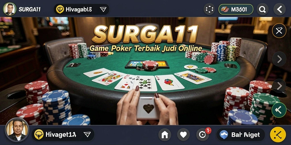 Tangkapan layar dari gameplay SURGA11 yang menampilkan aksi poker yang mendebarkan.