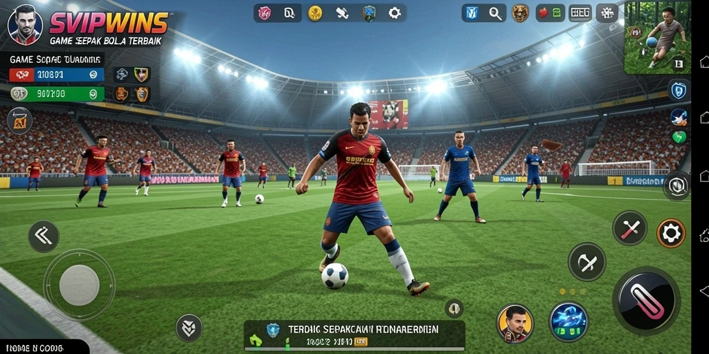 Screenshot utama gameplay SVIPWINS menampilkan aksi dinamis di lapangan.