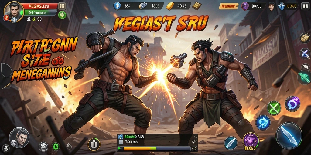 Screenshot utama menampilkan karakter bertarung dalam duel sengit.