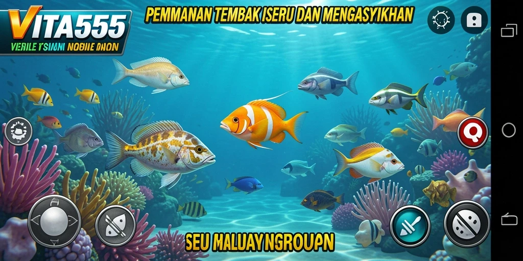 Tampilan gameplay VITA555 dengan aksi menembak ikan yang seru.
