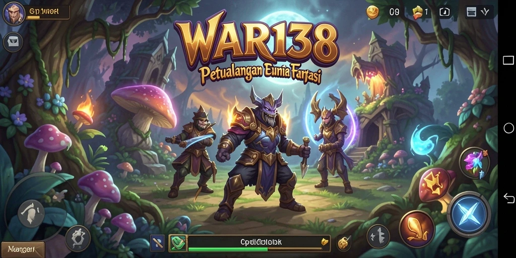 Screenshot utama WAR138 menampilkan aksi pertarungan seru di dunia fantasi.