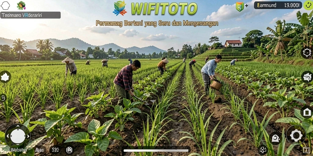 Screenshot WIFITOTO yang menampilkan kebun yang subur dan gameplay bertani.